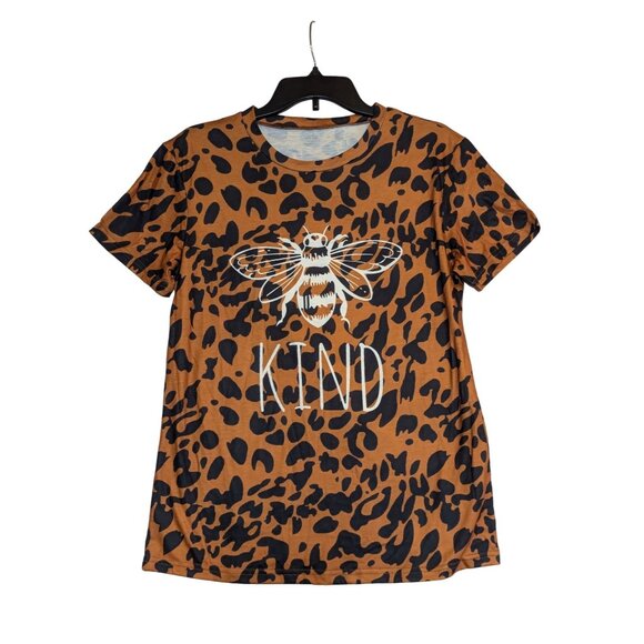 Leopard Print Bee Kind T-Shirt - M - 65% Cotton 35% Polyester - Picture 1 of 3